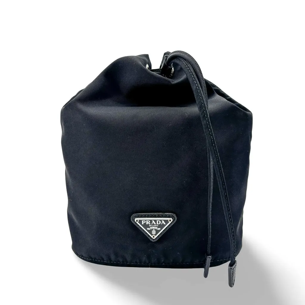 Prada Re-Nylon Bucket Pouch Black Black Polyamide Good - Front View