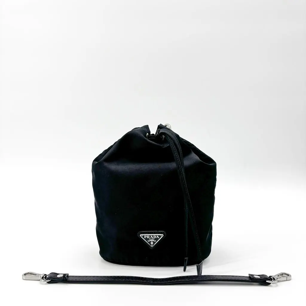 Prada Re-Nylon Bucket Pouch Black Black Polyamide Good - Back View