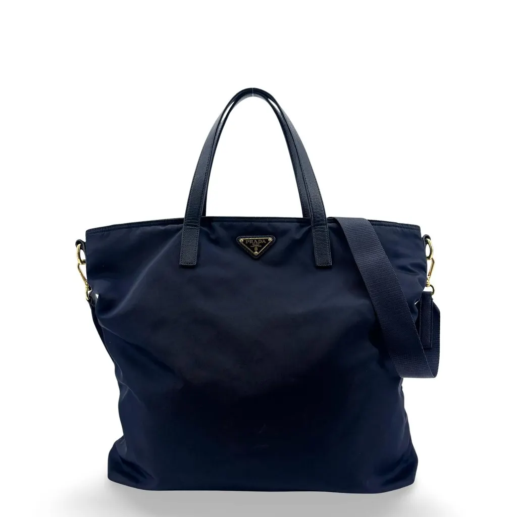 Prada Tessuto Saffiano Tote Bag Navy Navy Polyamide Good - Front View