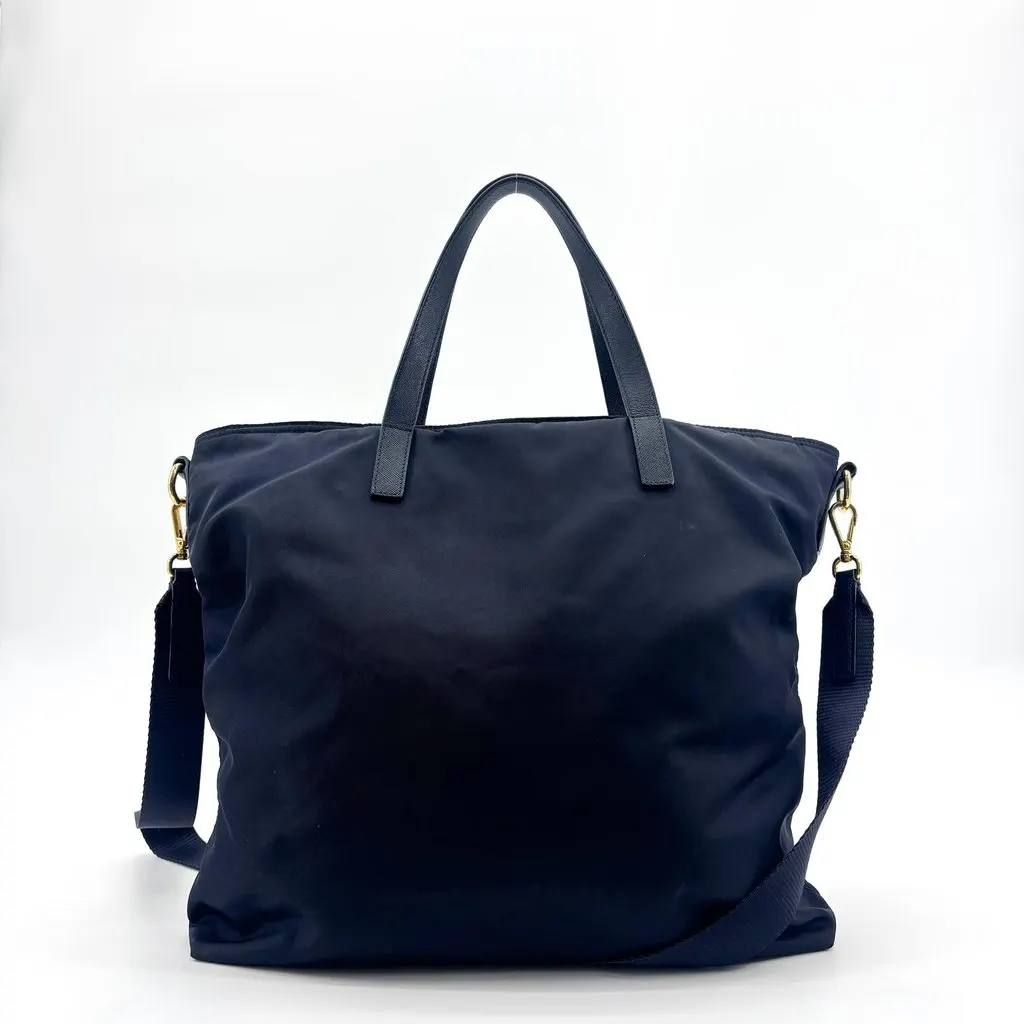 Prada Tessuto Saffiano Tote Bag Navy Navy Polyamide Good - Back View