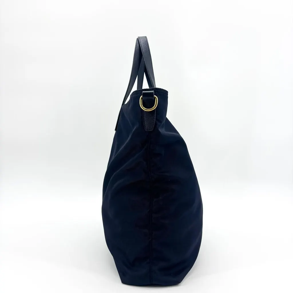 Prada Tessuto Saffiano Tote Bag Navy Navy Polyamide Good - Inside View