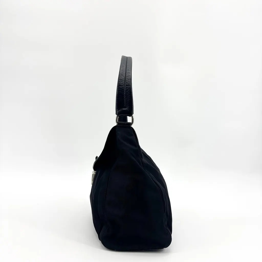 Prada Tessuto Nylon Leather Flap Shoulder Bag Black Black Polyamide Good - Inside View