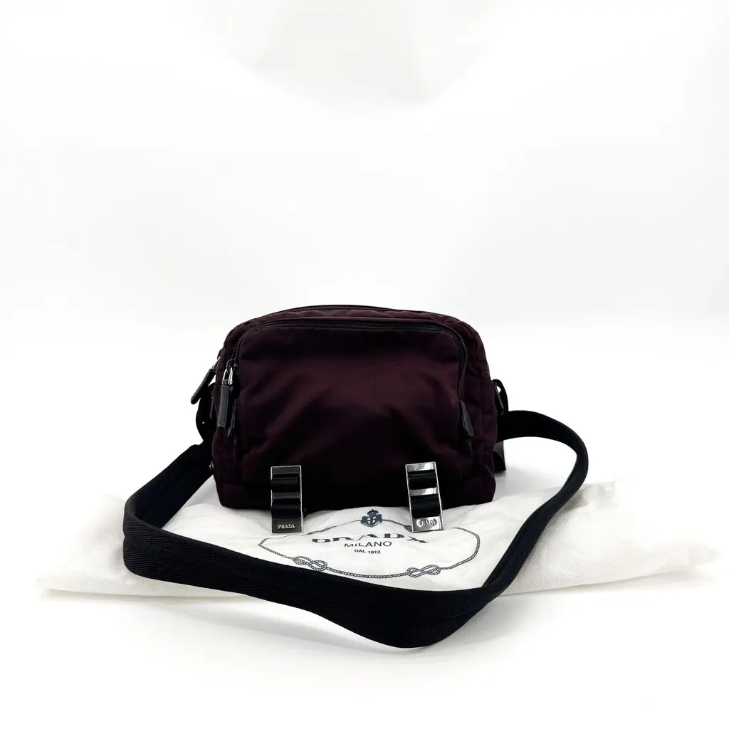 Prada Tessuto Nylon Belt Bag Burgundy Burgundy Polyamide Good - Back View
