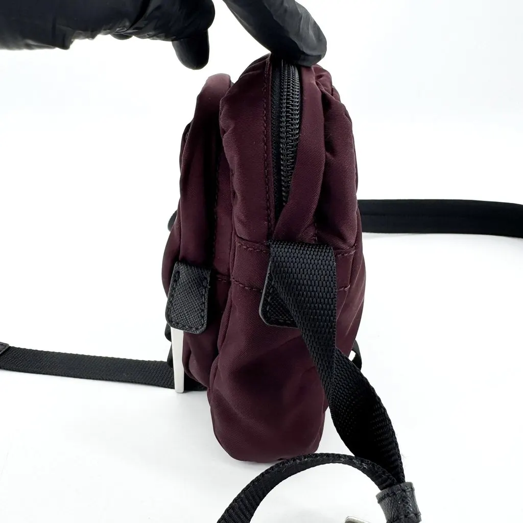Prada Tessuto Nylon Belt Bag Burgundy Burgundy Polyamide Good - Model View