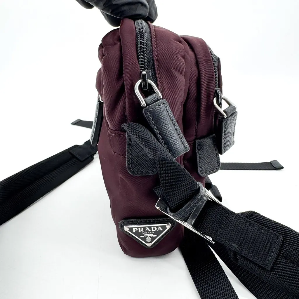 Prada Tessuto Nylon Belt Bag Burgundy Burgundy Polyamide Good - Box View