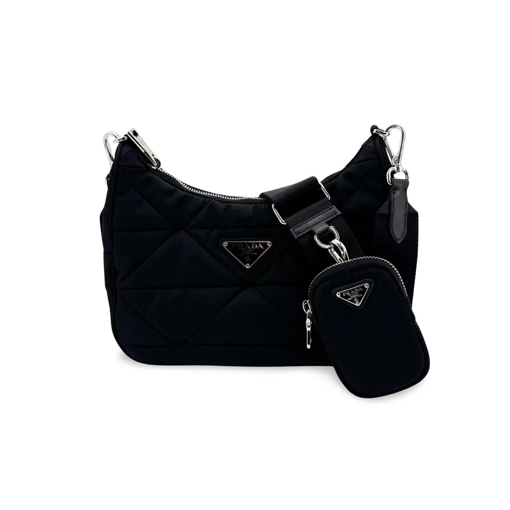 Prada Re-Edition 2005 Quilted Re-Nylon Shoulder Bag Black Black Polyamide Very good - Front View
