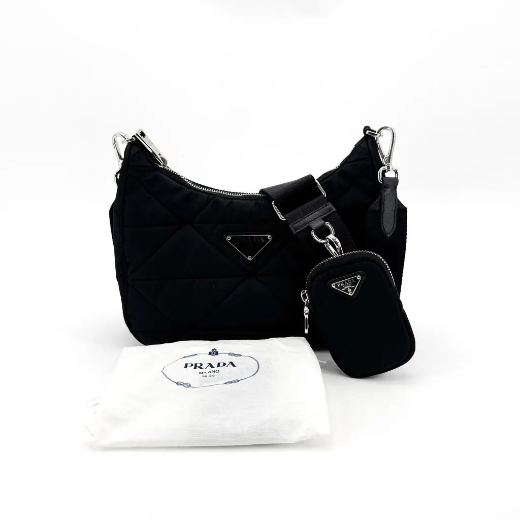 Prada Re-Edition 2005 Quilted Re-Nylon Shoulder Bag Black Black Polyamide Very good - Back View