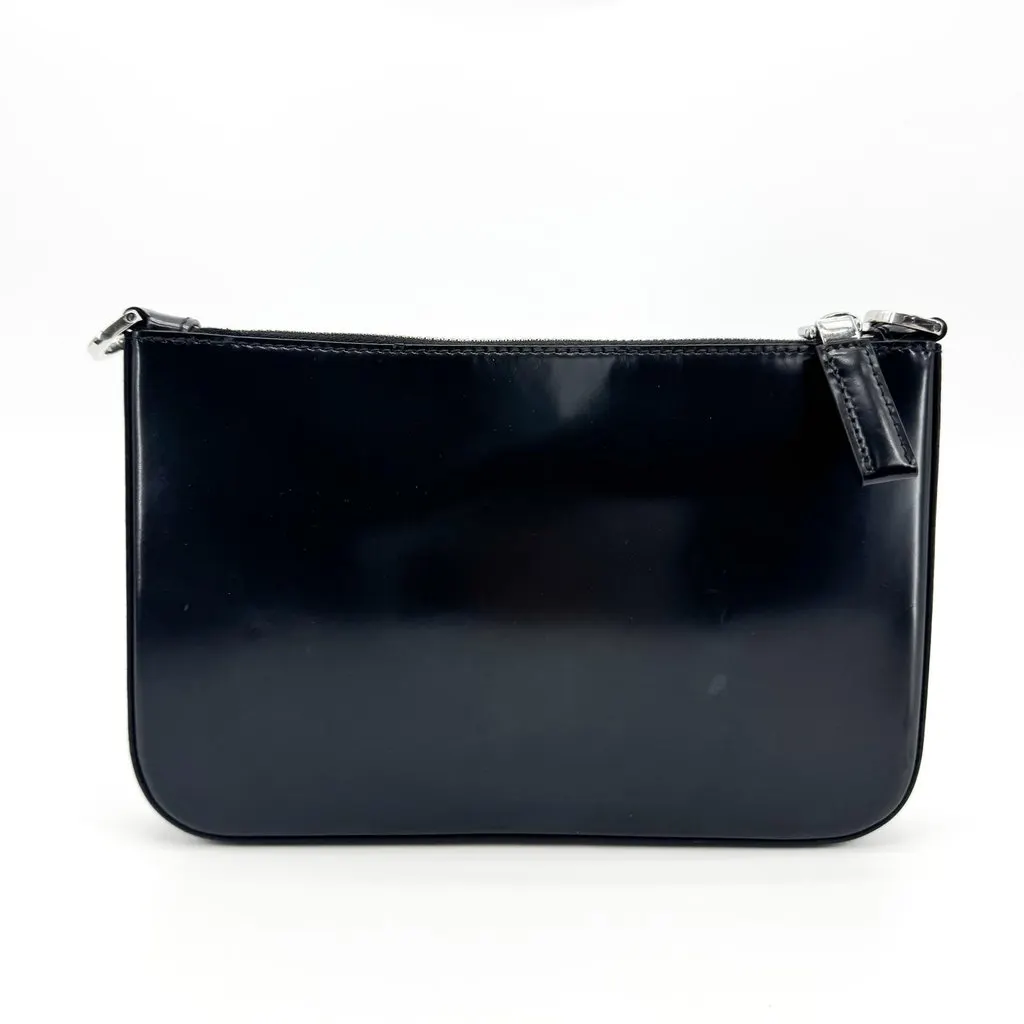 Prada Brushed Leather Mini Shoulder Bag Black Black Leather Good - Back View