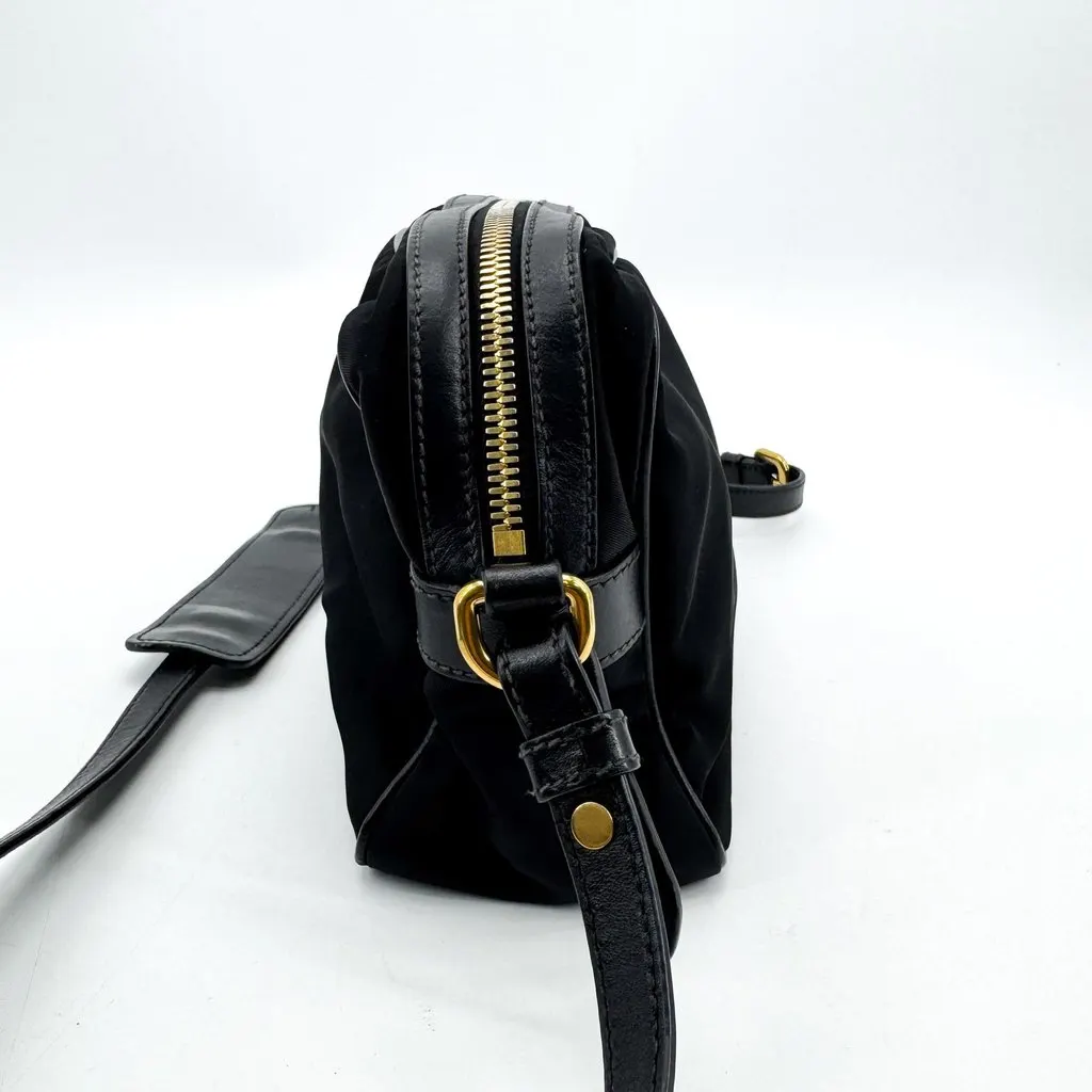 Prada Tessuto Nylon Camera Shoulder Bag Black Gold Black Polyamide Good - Model View
