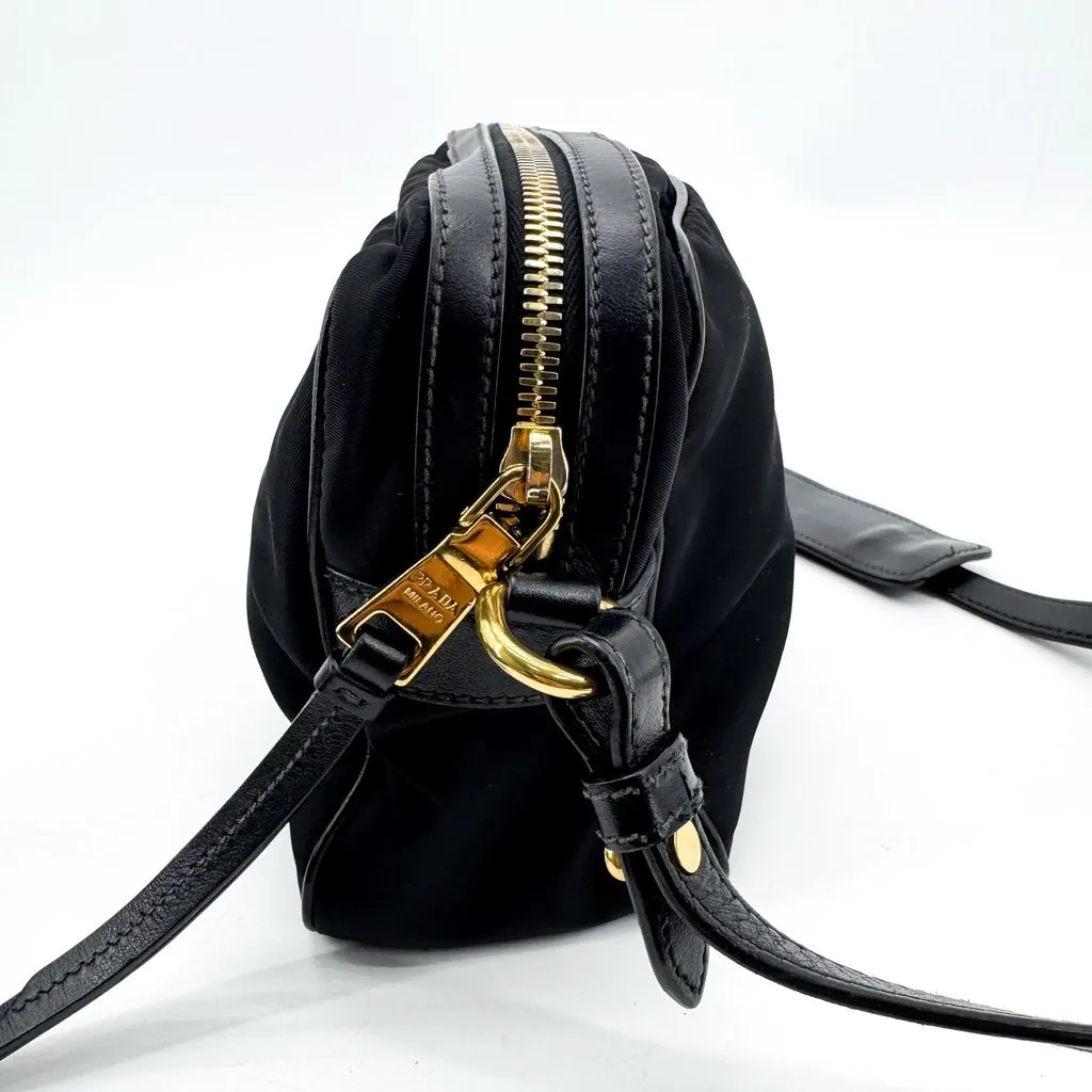 Prada Tessuto Nylon Camera Shoulder Bag Black Gold Black Polyamide Good - Box View