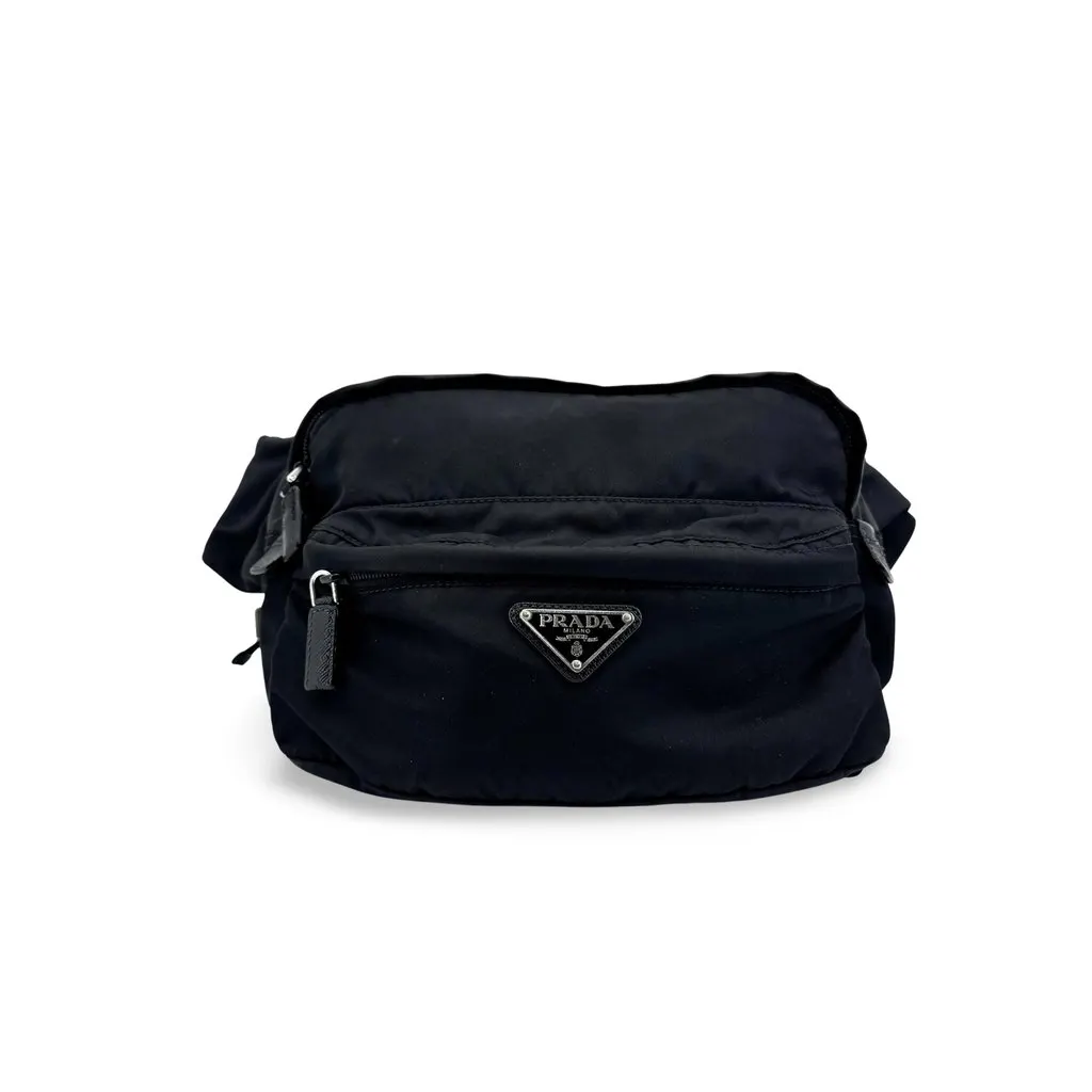 Prada Re-Nylon Belt Bag Black Black Polyamide Good - Front View