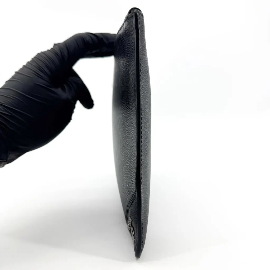 Prada Saffiano Corner Logo Clutch Bag Black Black Leather Good - Model View