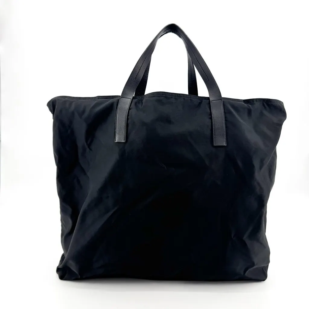 Prada Re-Nylon Leather Handle Tote Bag Black Black Polyamide Good - Back View