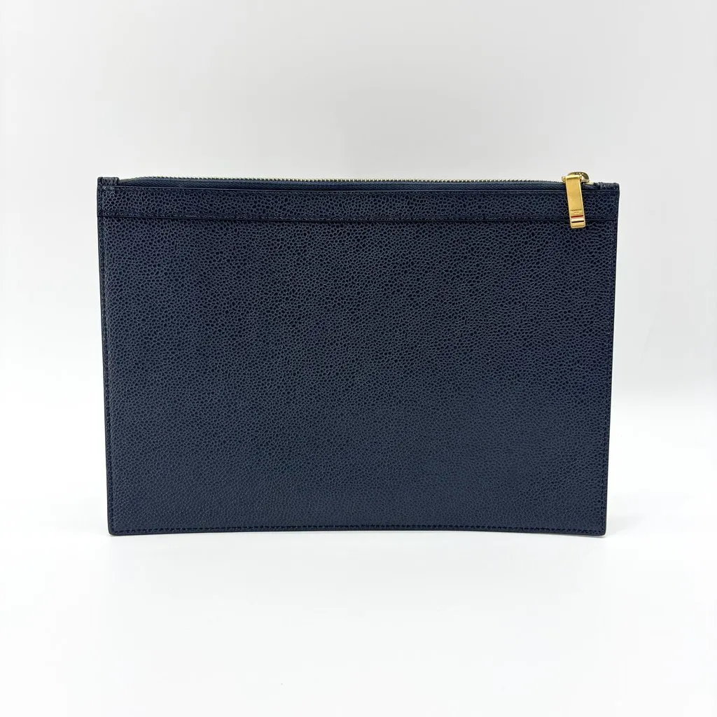 Thom Browne Anchor Embroidered Pebble Leather Document Holder Navy Blue Leather Very good - Back View