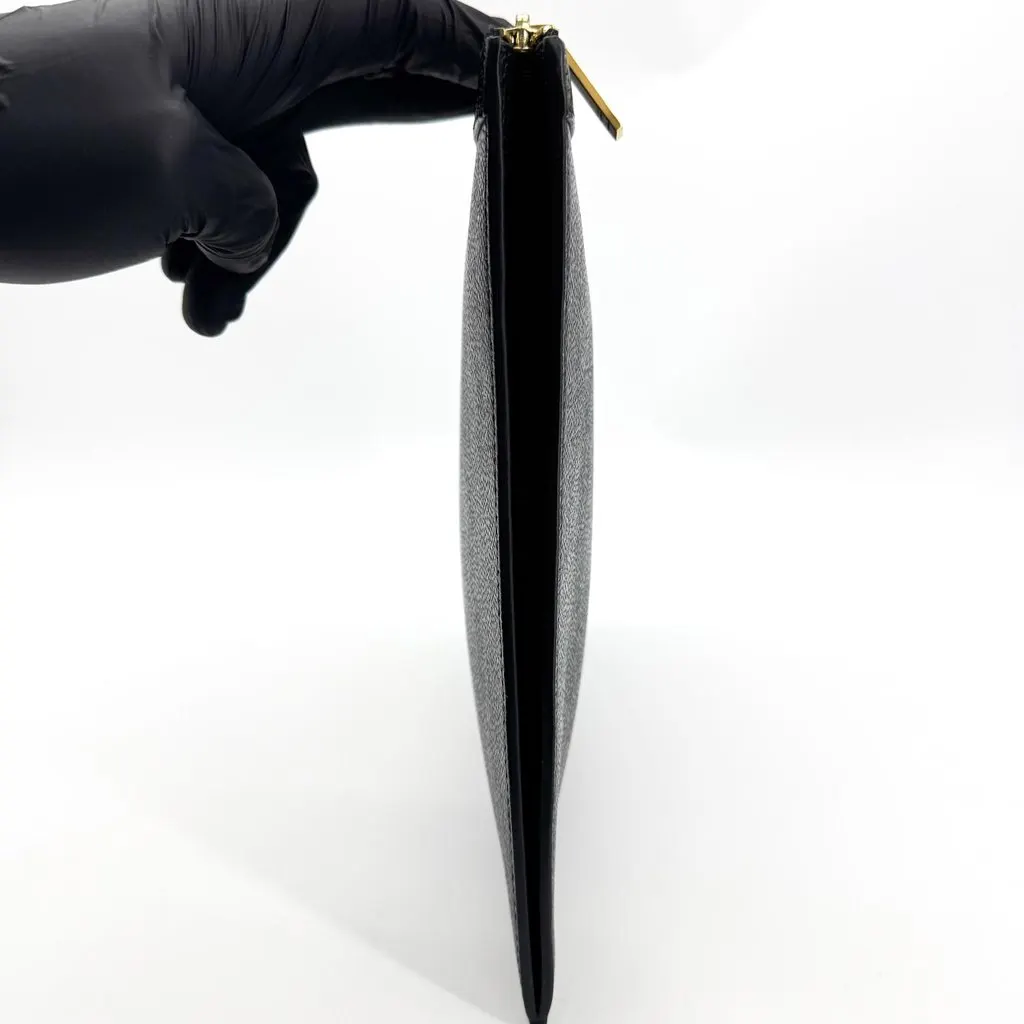 Thom Browne Pebbled Leather Medium Document Holder Black Gold Hardware Black Leather Good - Model View