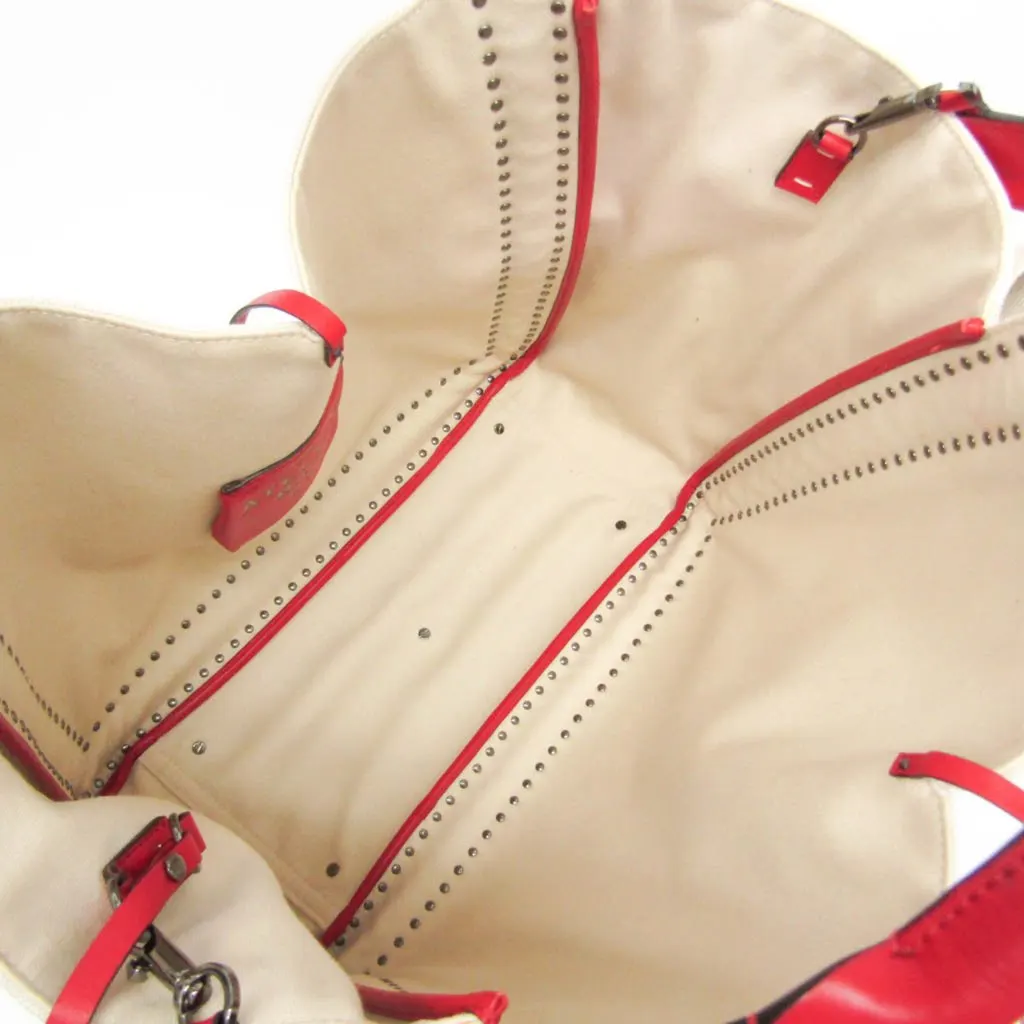 Valentino Garavani Atelier Leather Canvas Shoulder Tote Bag Red White Red Leather Good - Model View