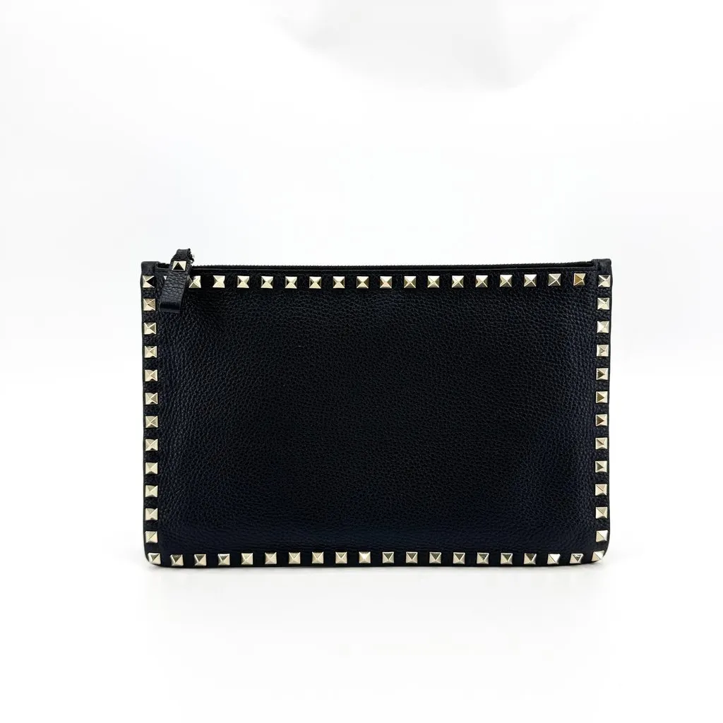Valentino Garavani Rockstud Leather Clutch Black Black Leather Good - Inside View