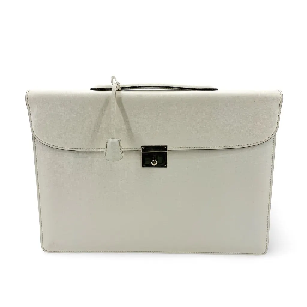 Valextra Premier Briefcase White White Leather Good - Front View