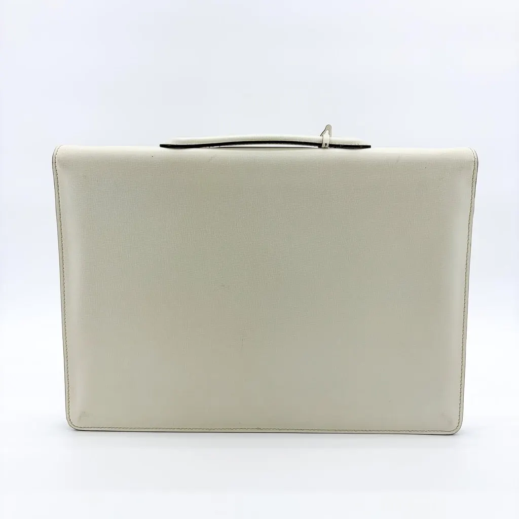 Valextra Premier Briefcase White White Leather Good - Back View