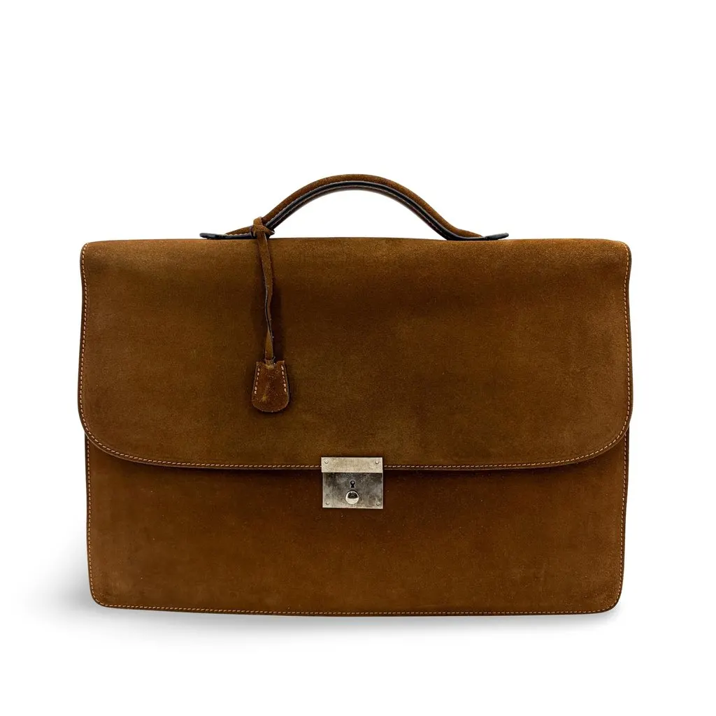 Valextra Suede Briefcase Brown Brown Suede Good - Front View
