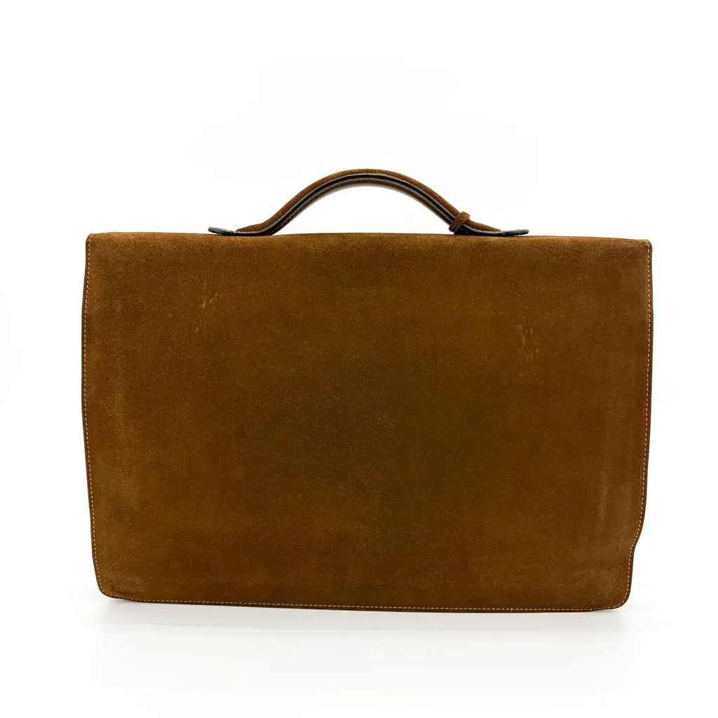 Valextra Suede Briefcase Brown Brown Suede Good - Back View