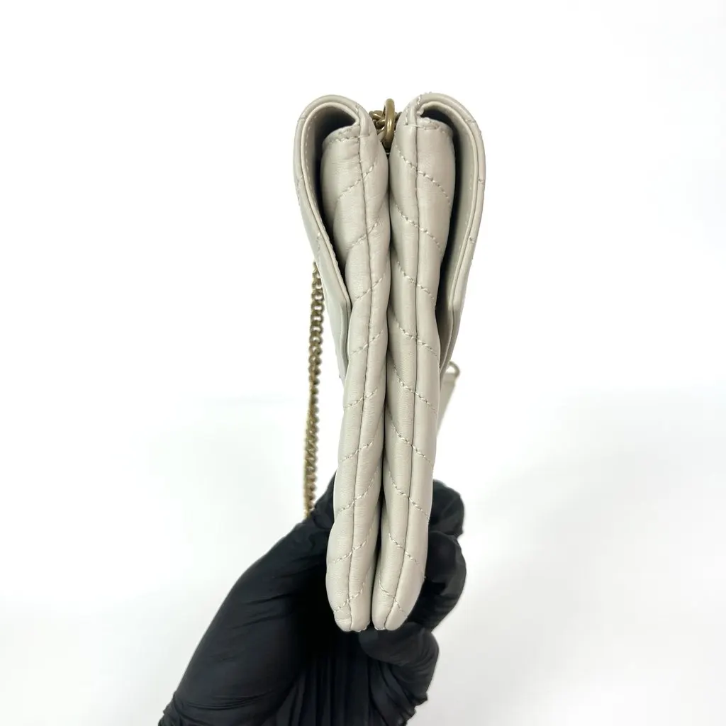 Saint Laurent Monogram Matelassé Phone Holder Shoulder Bag Blanc Vintage Gold Hardware Ecru Leather Good - Box View