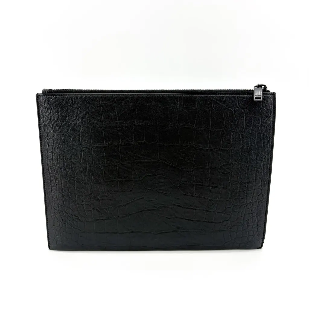 Saint Laurent Monogram Document Case Crocodile Embossed Black Black Leather Very good - Inside View