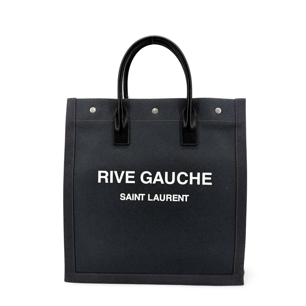 Saint Laurent Rive Gauche North/South Tote Bag Black Canvas Black Canvas Very good - Front View