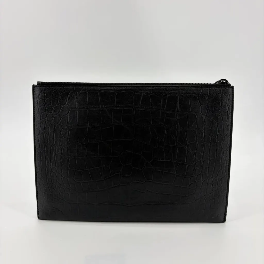 Saint Laurent Monogram Croc-Embossed Leather Document Holder Black Black Leather Very good - Inside View