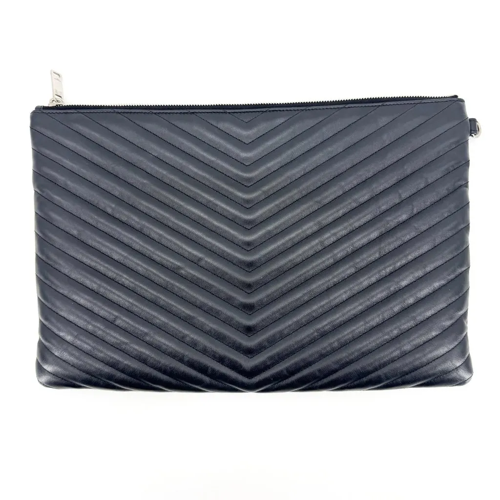 Saint Laurent Monogram Document Holder Clutch Black Silver Black Leather Very good - Inside View