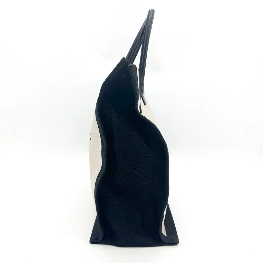 Saint Laurent Rive Gauche Tote Bag in Linen and Leather White Black Black Linen Good - Inside View