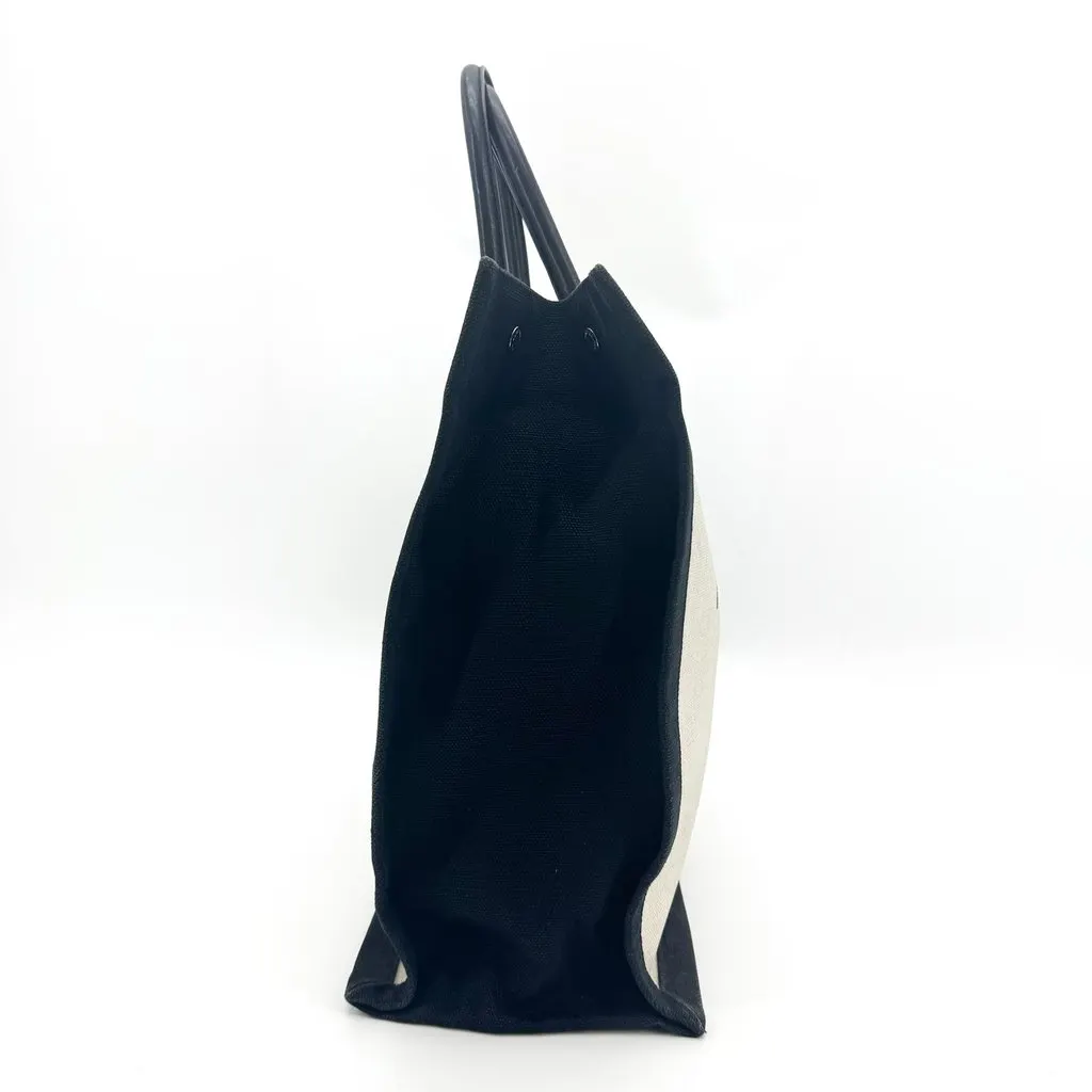 Saint Laurent Rive Gauche Tote Bag in Linen and Leather White Black Black Linen Good - Model View