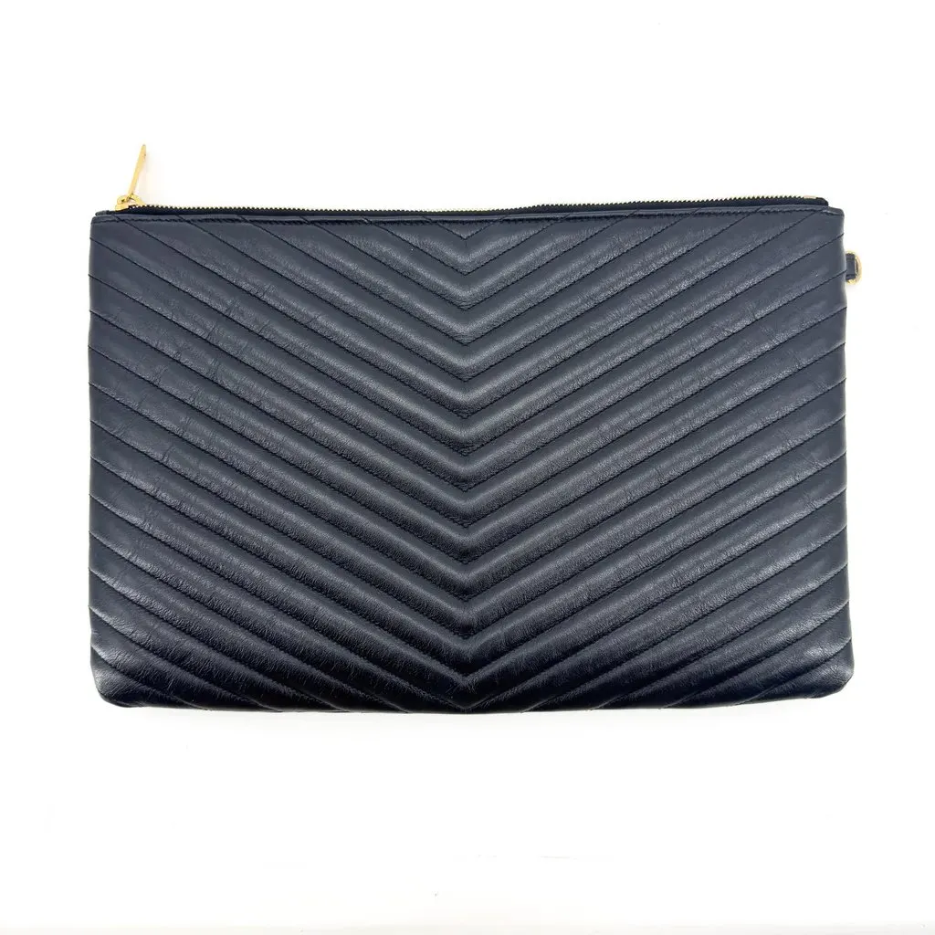 Saint Laurent Monogram Matelasse Large Pouch Black Gold Black Leather Good - Inside View
