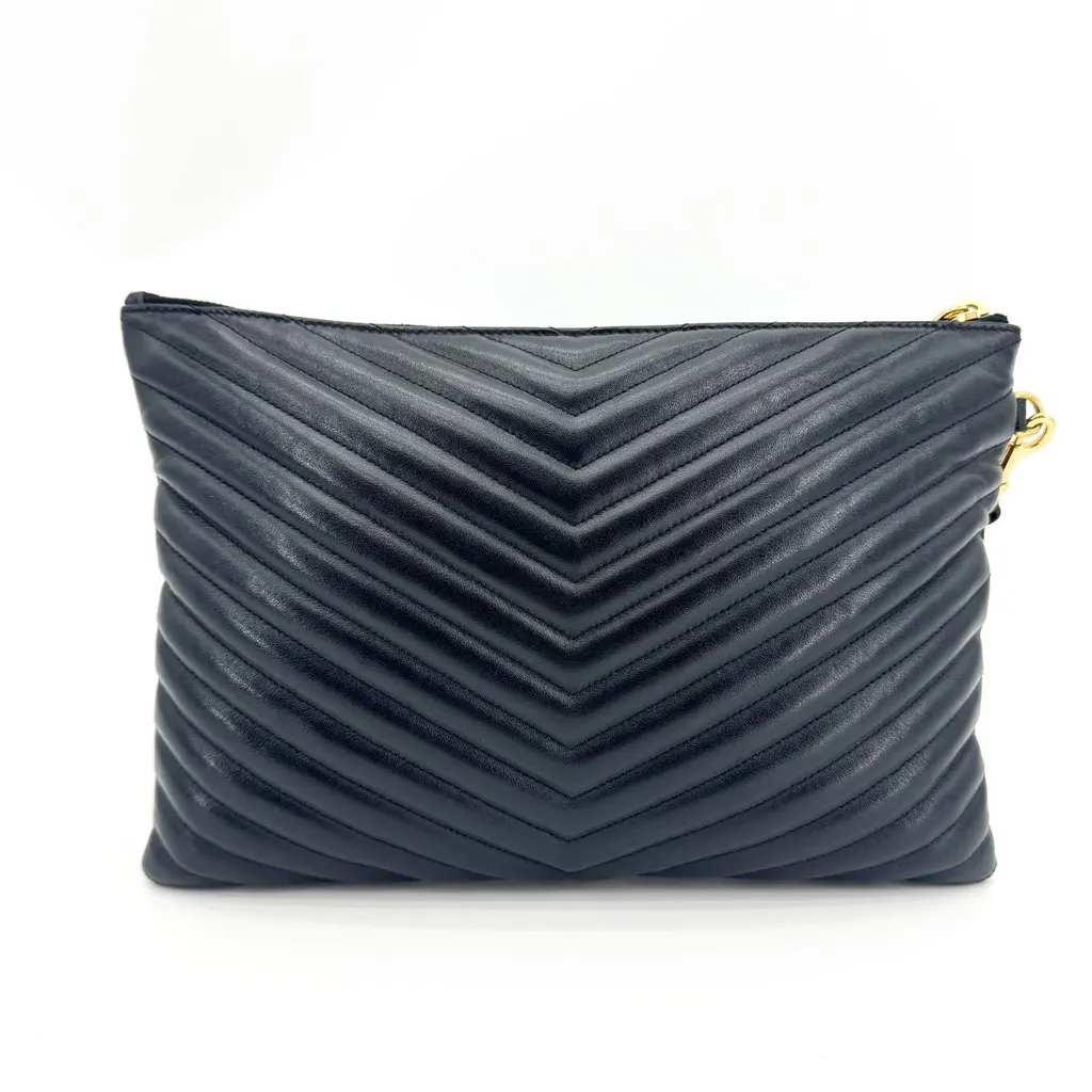 Saint Laurent Monogram Matelasse Tablet Clutch Bag Black Gold Black Leather Very good - Inside View