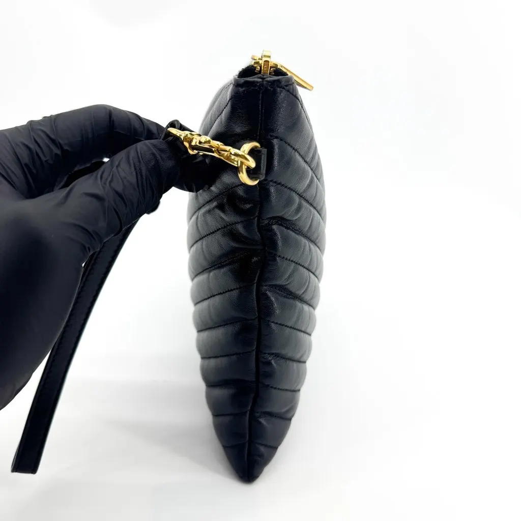 Saint Laurent Monogram Matelasse Tablet Clutch Bag Black Gold Black Leather Very good - Model View