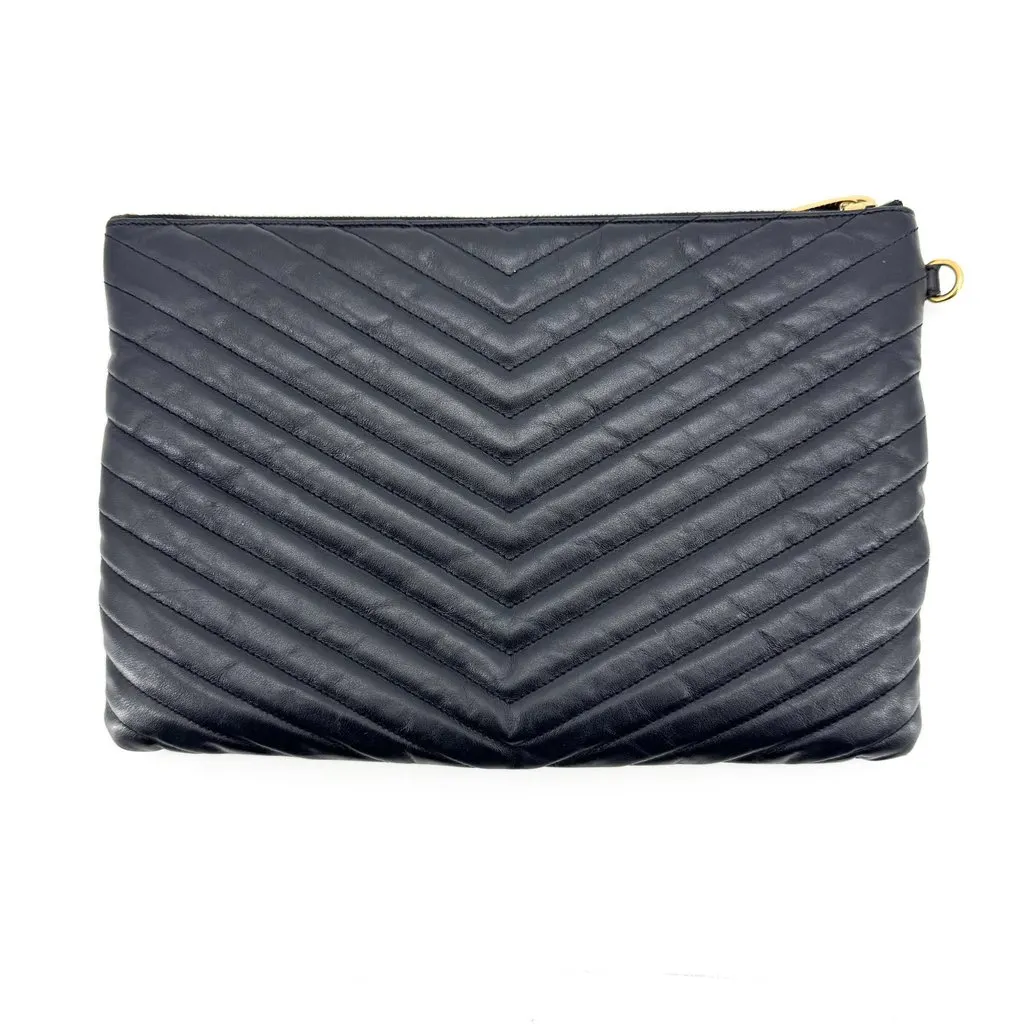 Saint Laurent Monogram Matelasse Quilted Document Holder Black Gold Black Leather Good - Back View