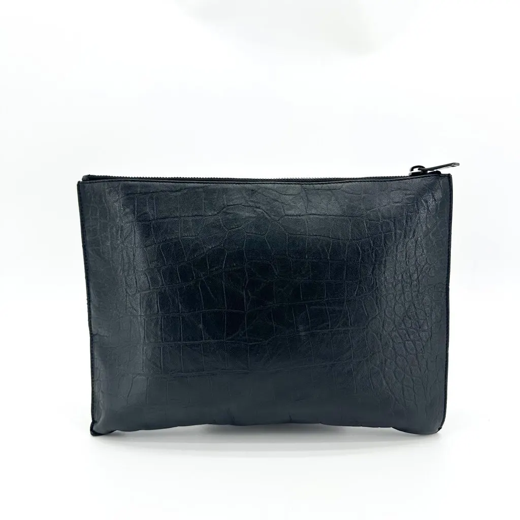 Saint Laurent Monogram Pouch in Crocodile Embossed Leather Black Black Leather Good - Inside View