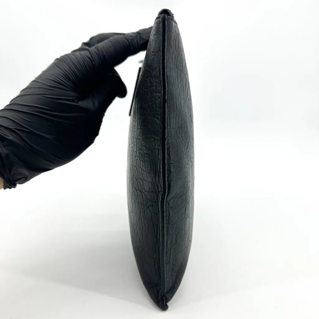 Saint Laurent Monogram Pouch in Crocodile Embossed Leather Black Black Leather Good - Model View