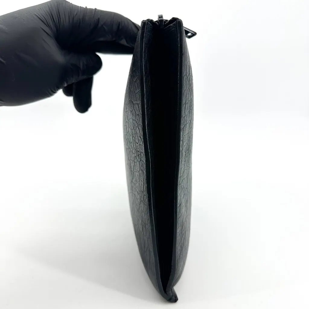 Saint Laurent Monogram Pouch in Crocodile Embossed Leather Black Black Leather Good - Box View