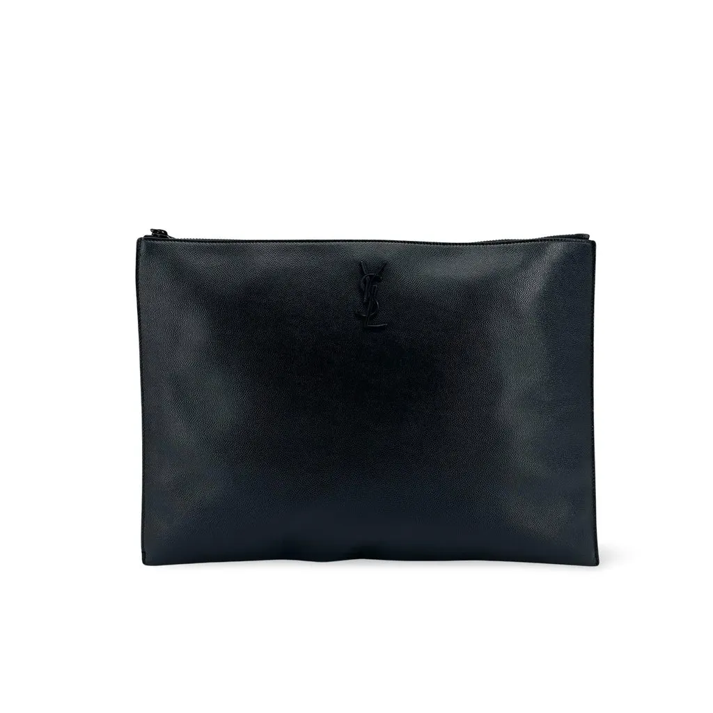 Saint Laurent Monogram Document Holder Black Black Leather Very good - Front View