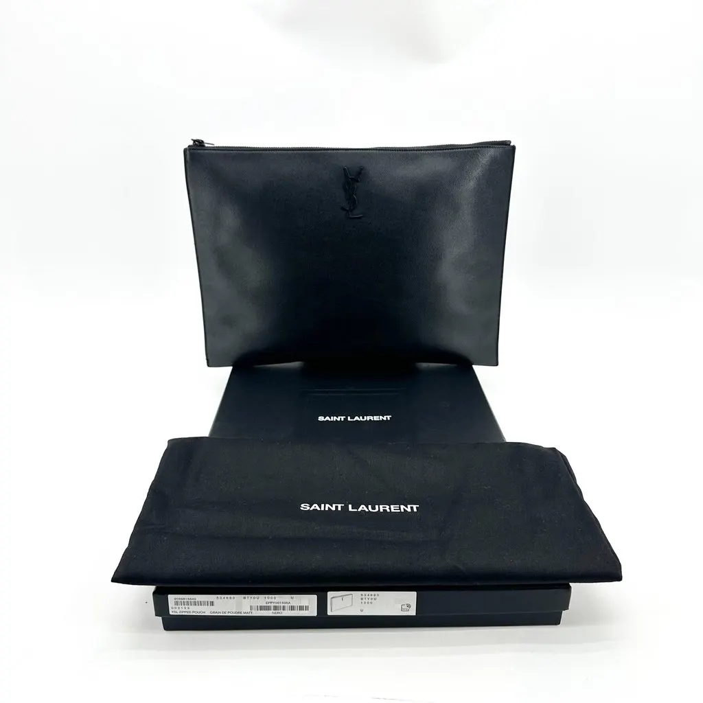 Saint Laurent Monogram Document Holder Black Black Leather Very good - Back View