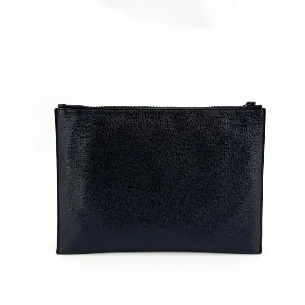 Saint Laurent Monogram Pouch in Grain de Poudre Embossed Leather Black Hardware Black Black Leather Good - Inside View