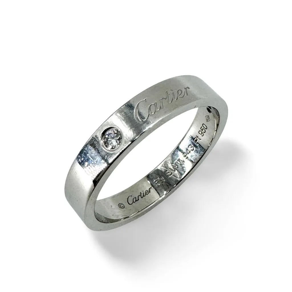 Cartier C de Cartier Wedding Band Platinum 1 Diamond Size 58 Silver Very good - Front View