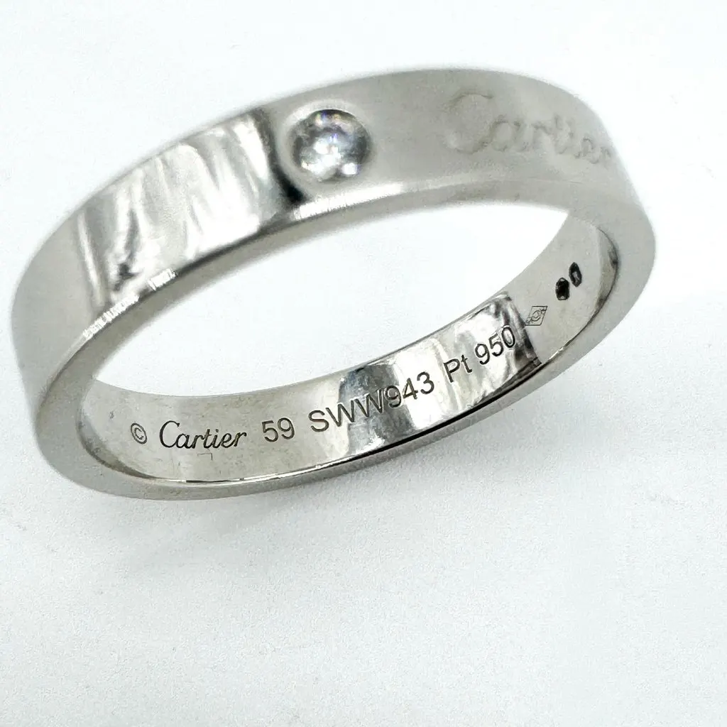 Cartier C de Cartier Wedding Band Platinum 1 Diamond Size 58 Silver Very good - Back View