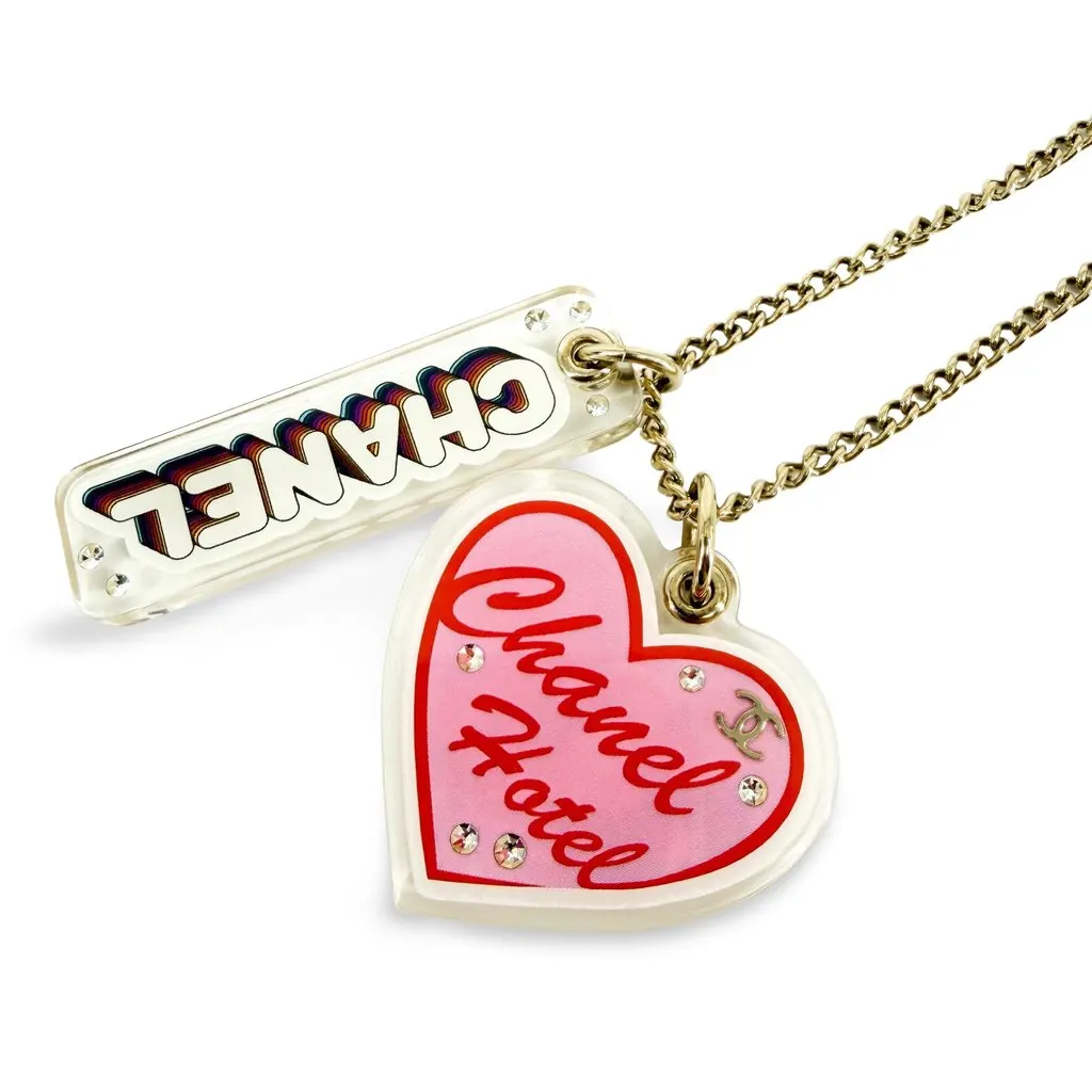 Chanel 23C Chanel Hotel Heart Rainbow Charm Necklace Gold Gold Gold Good - Front View