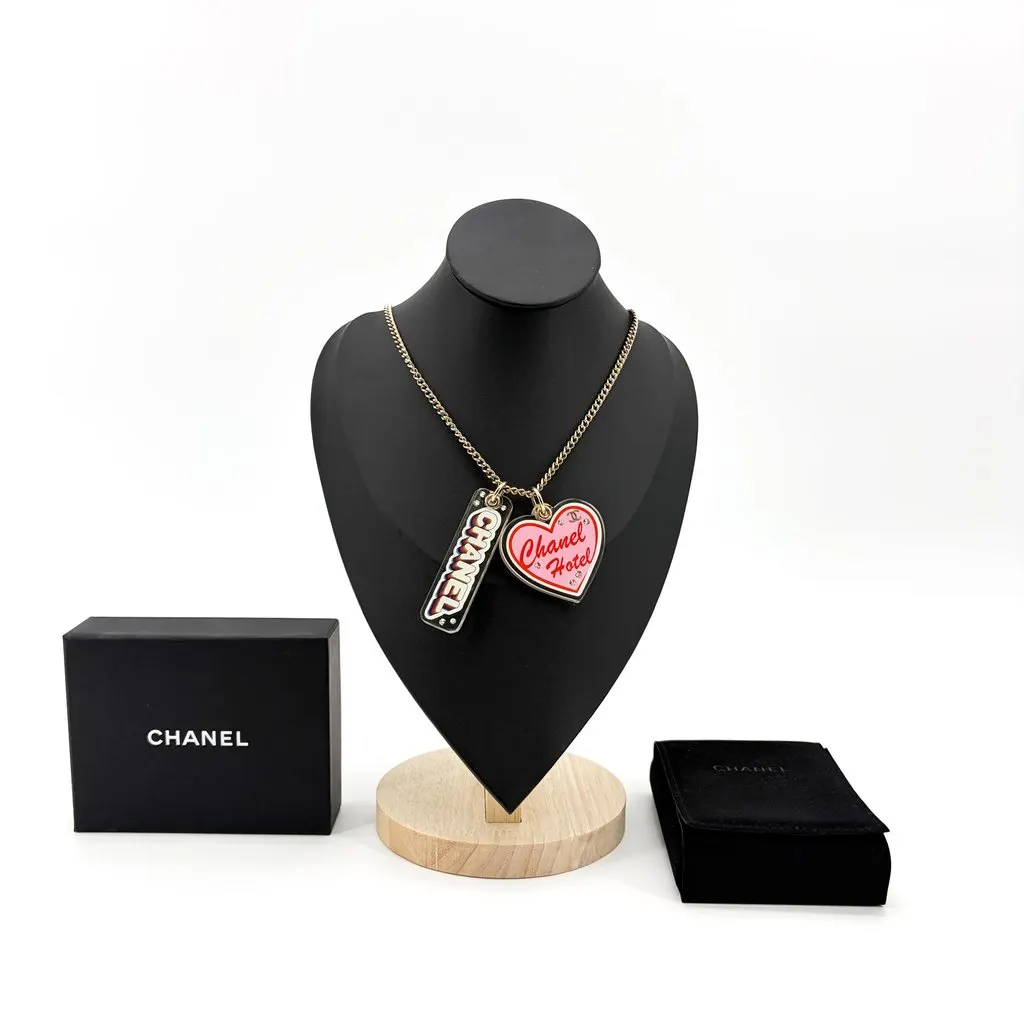 Chanel 23C Chanel Hotel Heart Rainbow Charm Necklace Gold Gold Gold Good - Back View