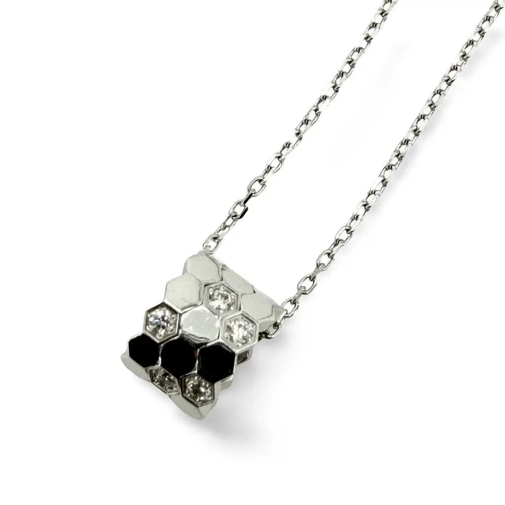 Chaumet Bee My Love White Gold Diamond Black Lacquer Pendant Necklace Black Good - Front View