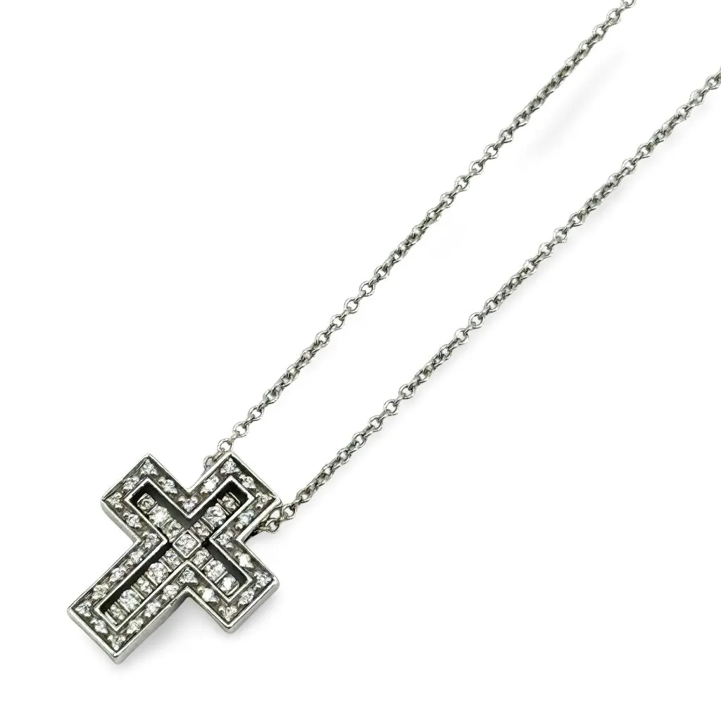 Damiani Belle Epoque White Gold Diamond Cross Necklace S Silver Very good - Front View