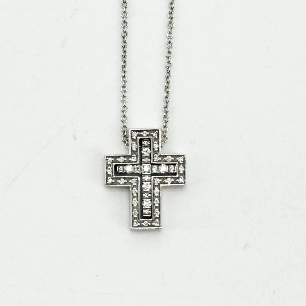 Damiani Belle Epoque White Gold Diamond Cross Necklace S Silver Very good - Box View