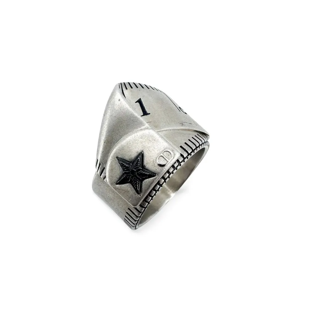 Dior Vintage Silver Tape Measure Star Ring Silver Good - Front View